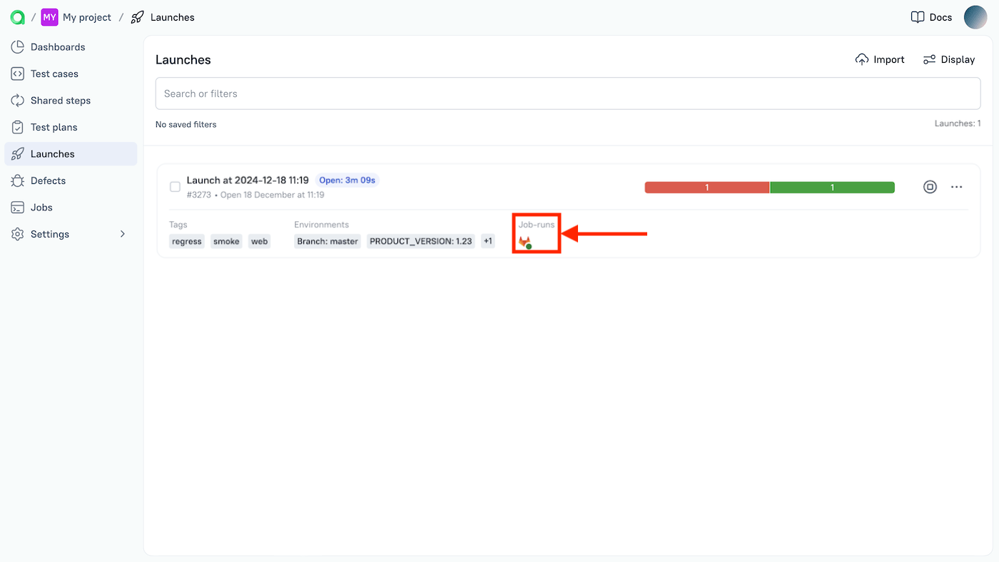 Job run is displayed as an icon in the launch card.