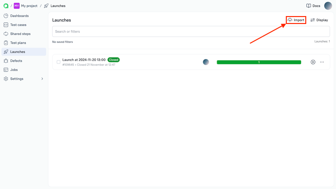 Import button is located in the top right corner of the screen.