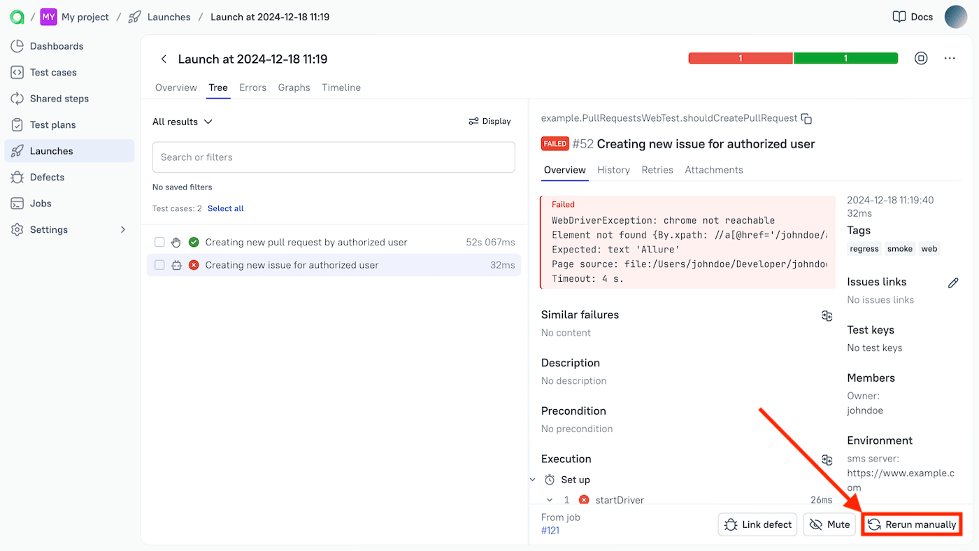 The “Rerun manually” actions are available at the bottom of the screen.