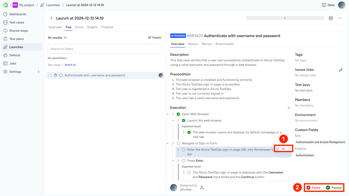 The test result is on the right side of the interface.