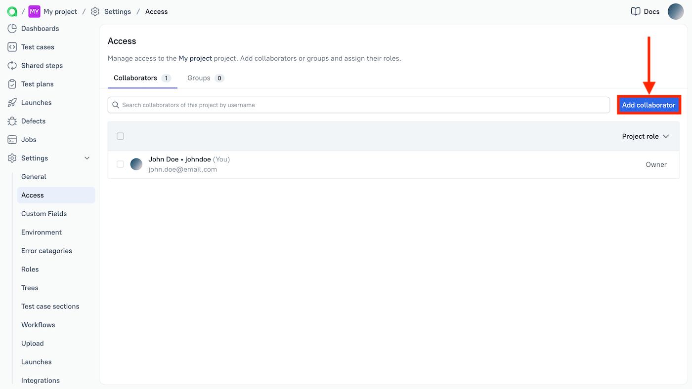 Managing collaborators is done in the Access section.