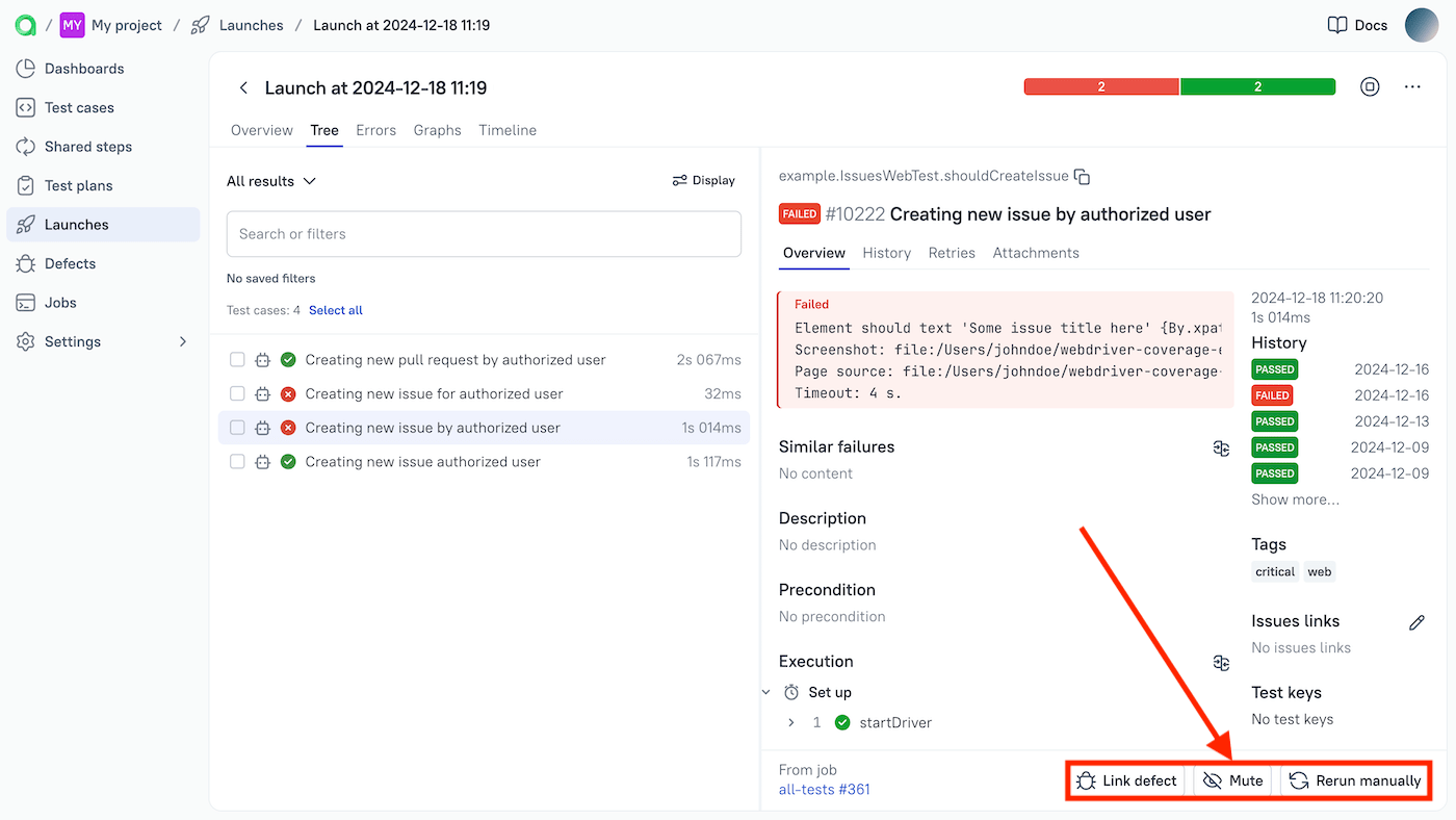 The resulting actions are available at the lower right of the screen.