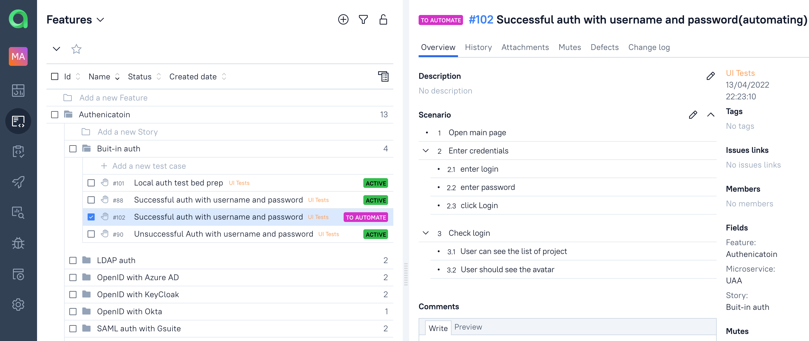 IDEA create manual test case