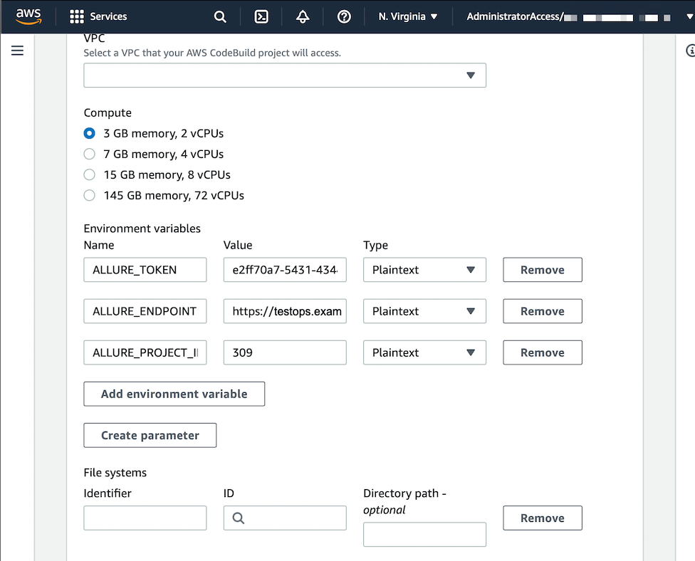 Environment variables can be specified in the window.