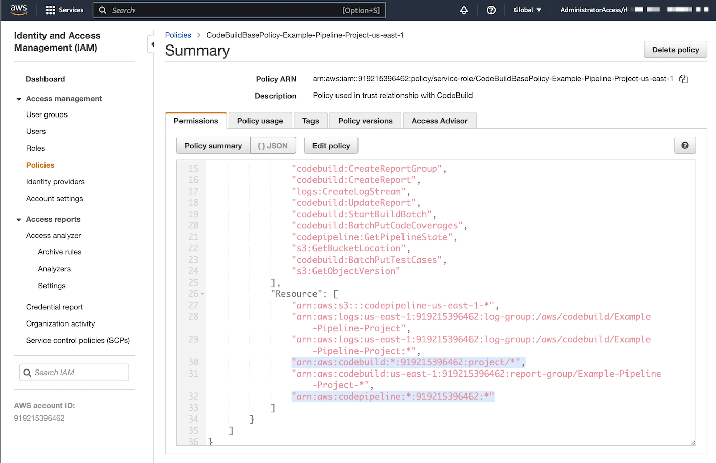 Resources are specified in the JSON code.