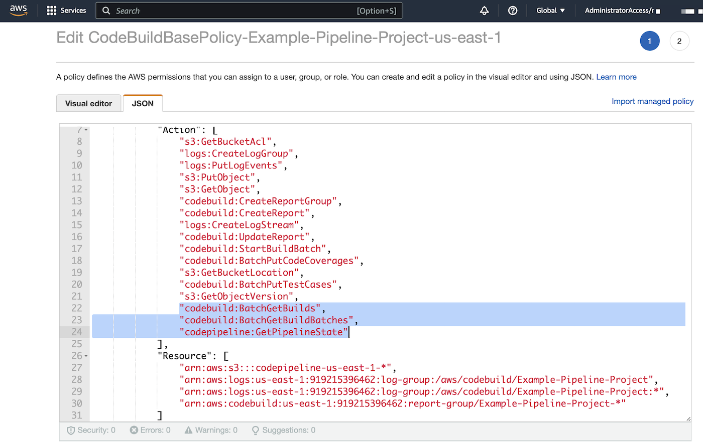 Roles are specified in the JSON code.