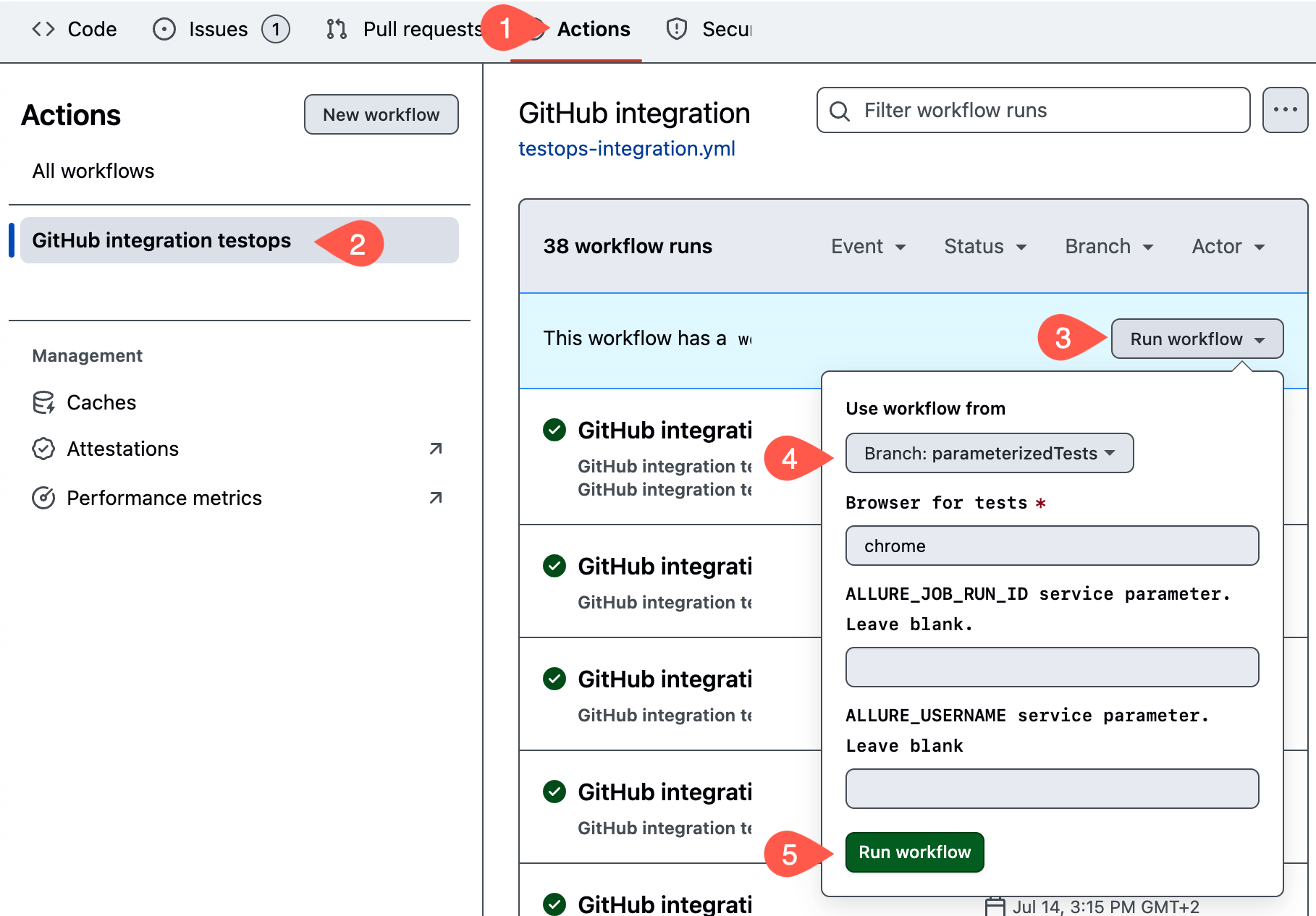 Run workflow with parameters