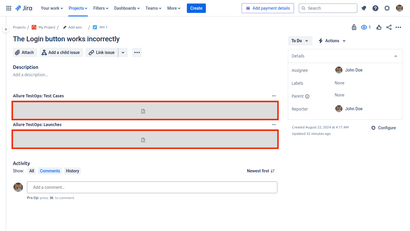 The iFrame displays a connection failure icon or an error message.