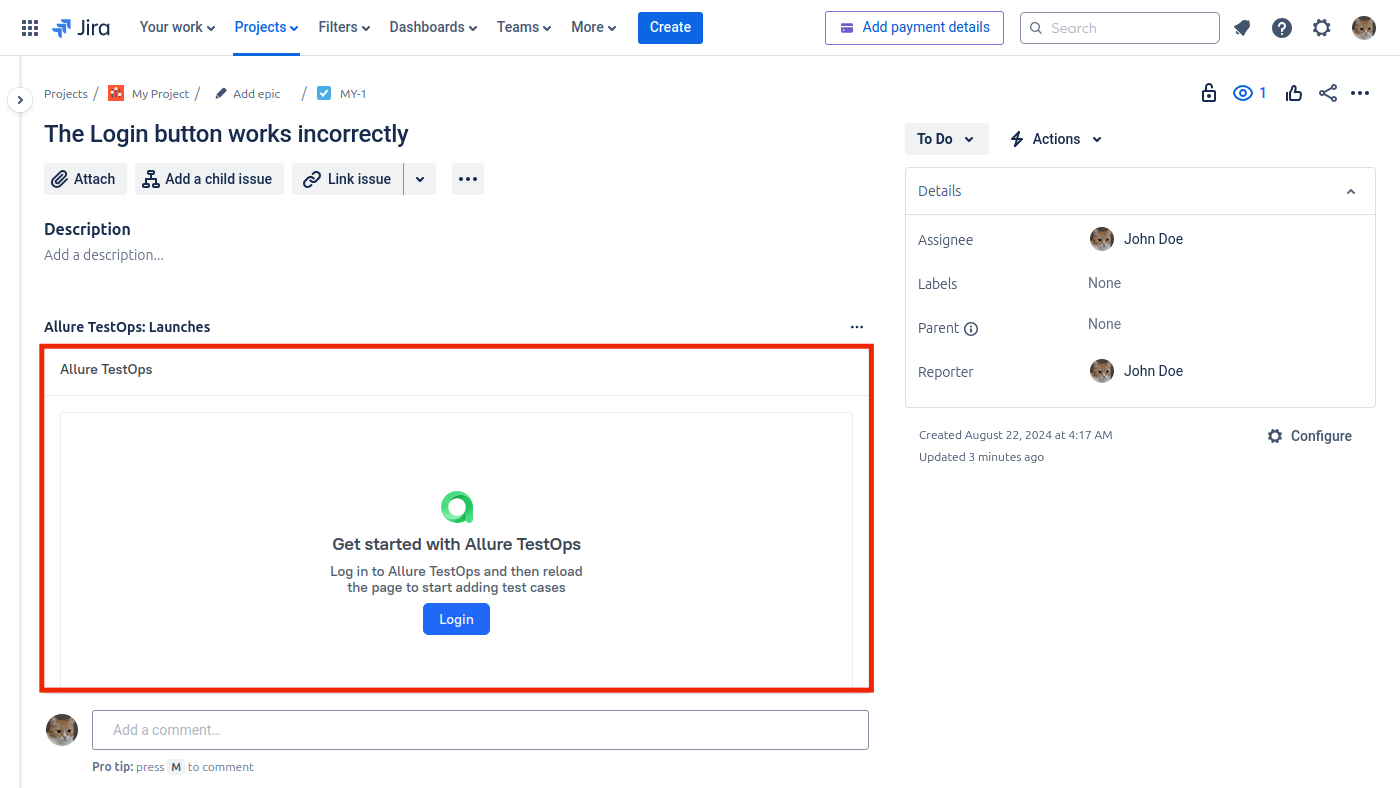 The block displays the Login button.