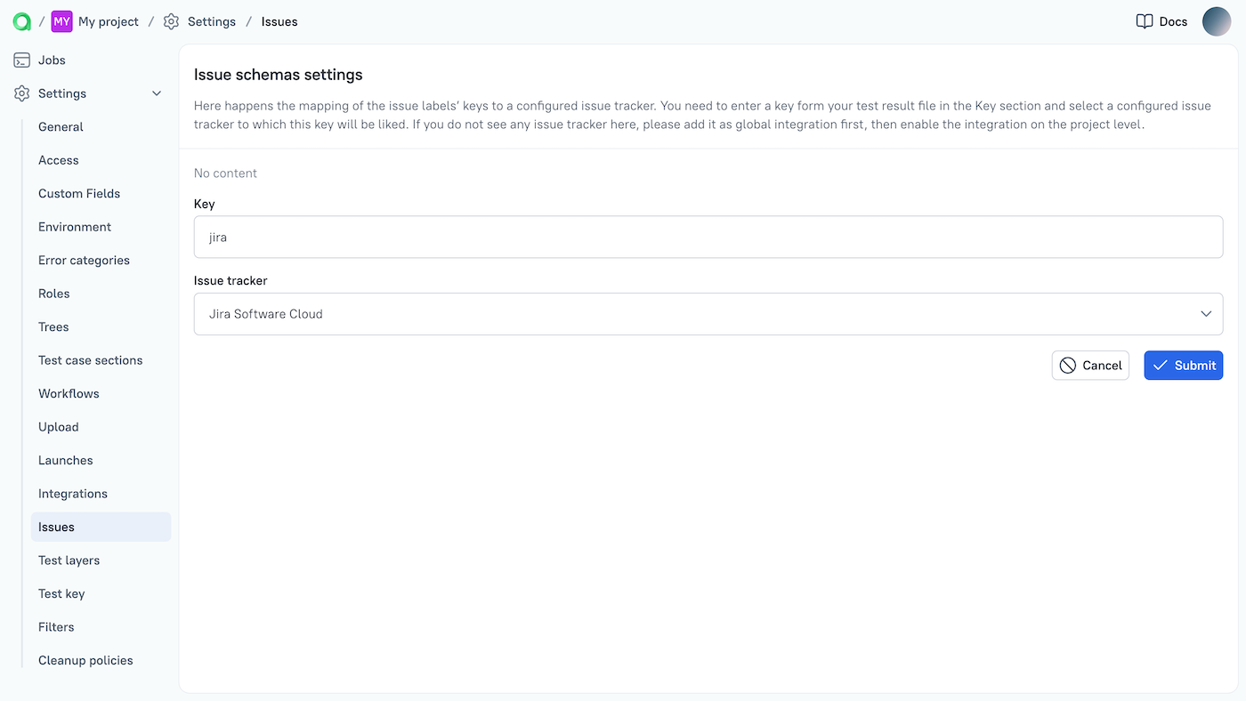Issue mapping configuration in TestOps