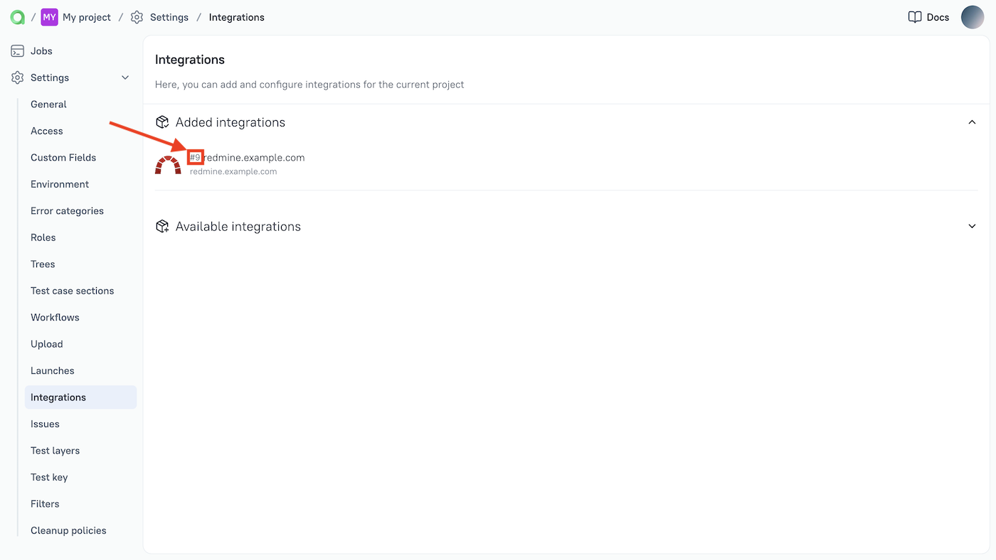 Redmine integration ID