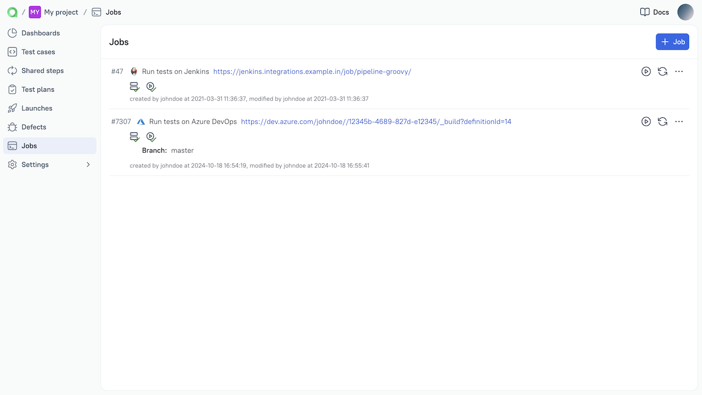 Jobs are listed in the Jobs section.