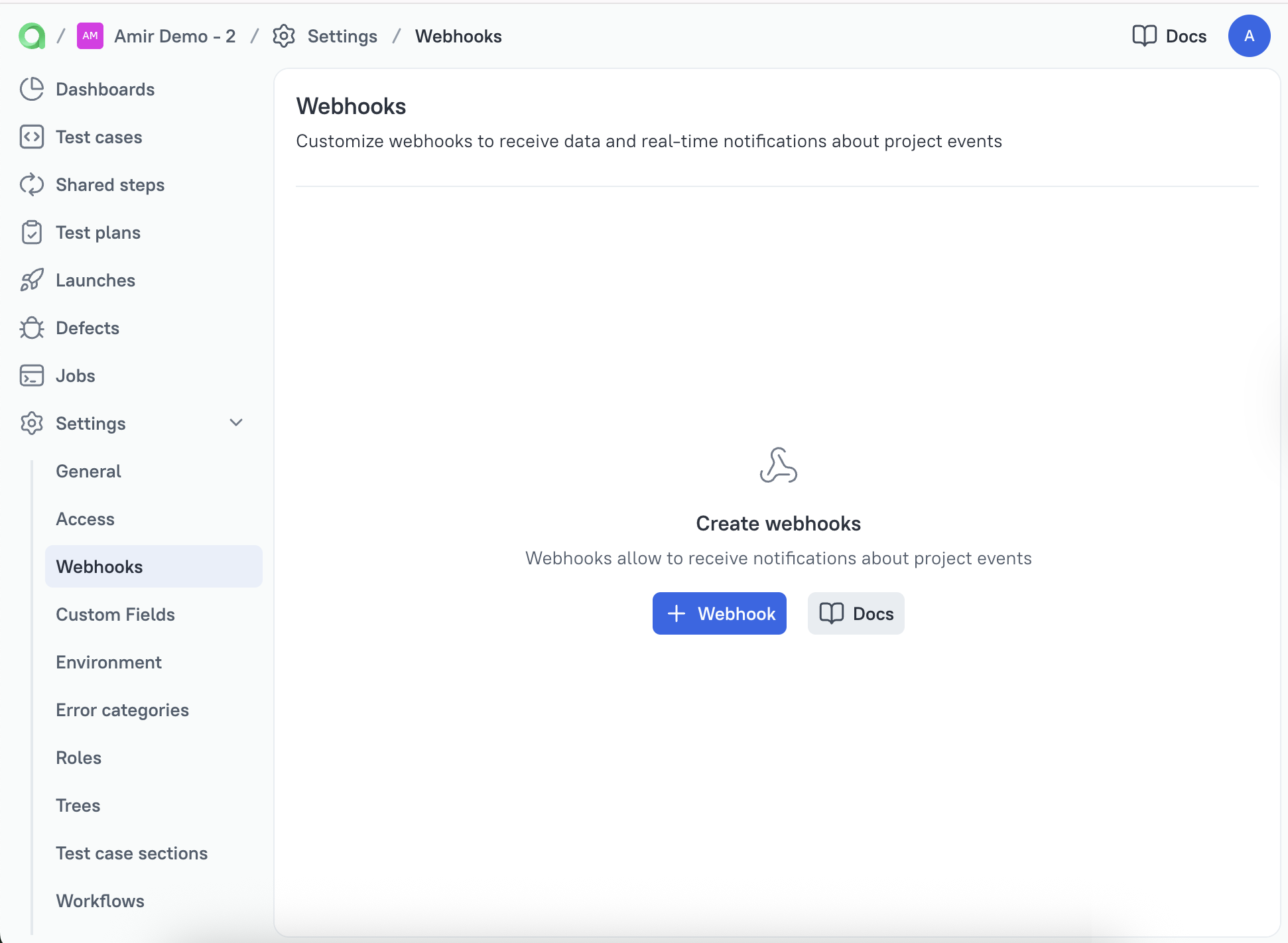 Creating a webhook in TestOps