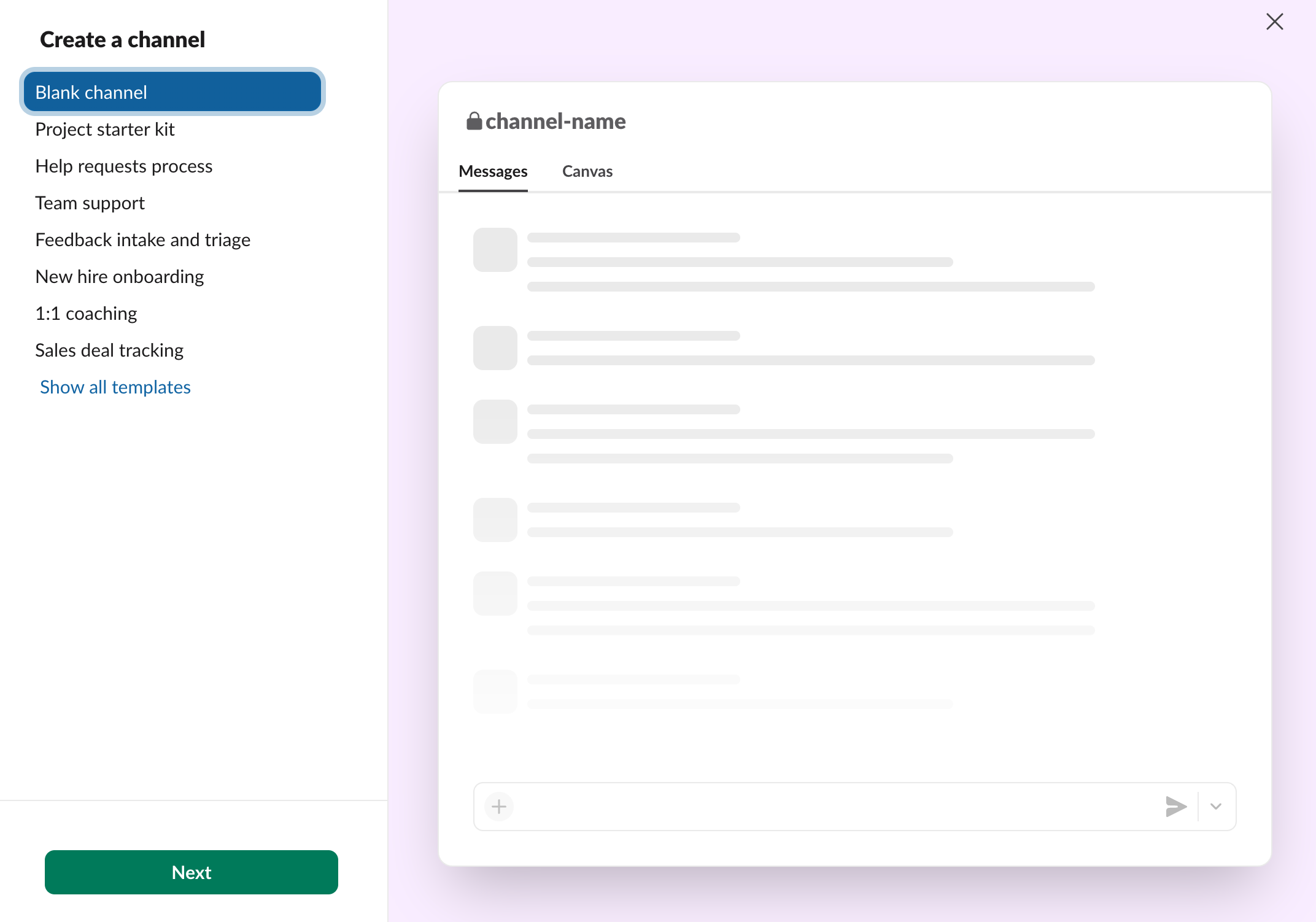 Creating a channel in Slack