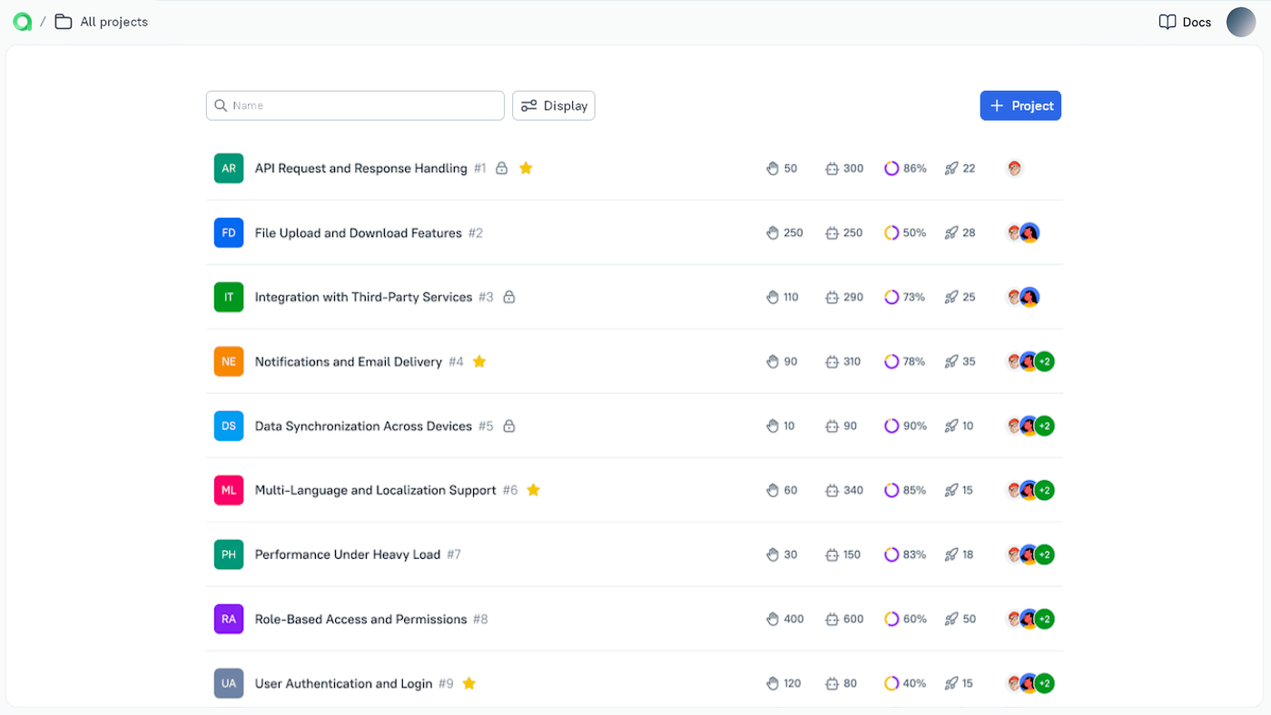 All projects page displays the list of all projects of Allure TestOps instance.