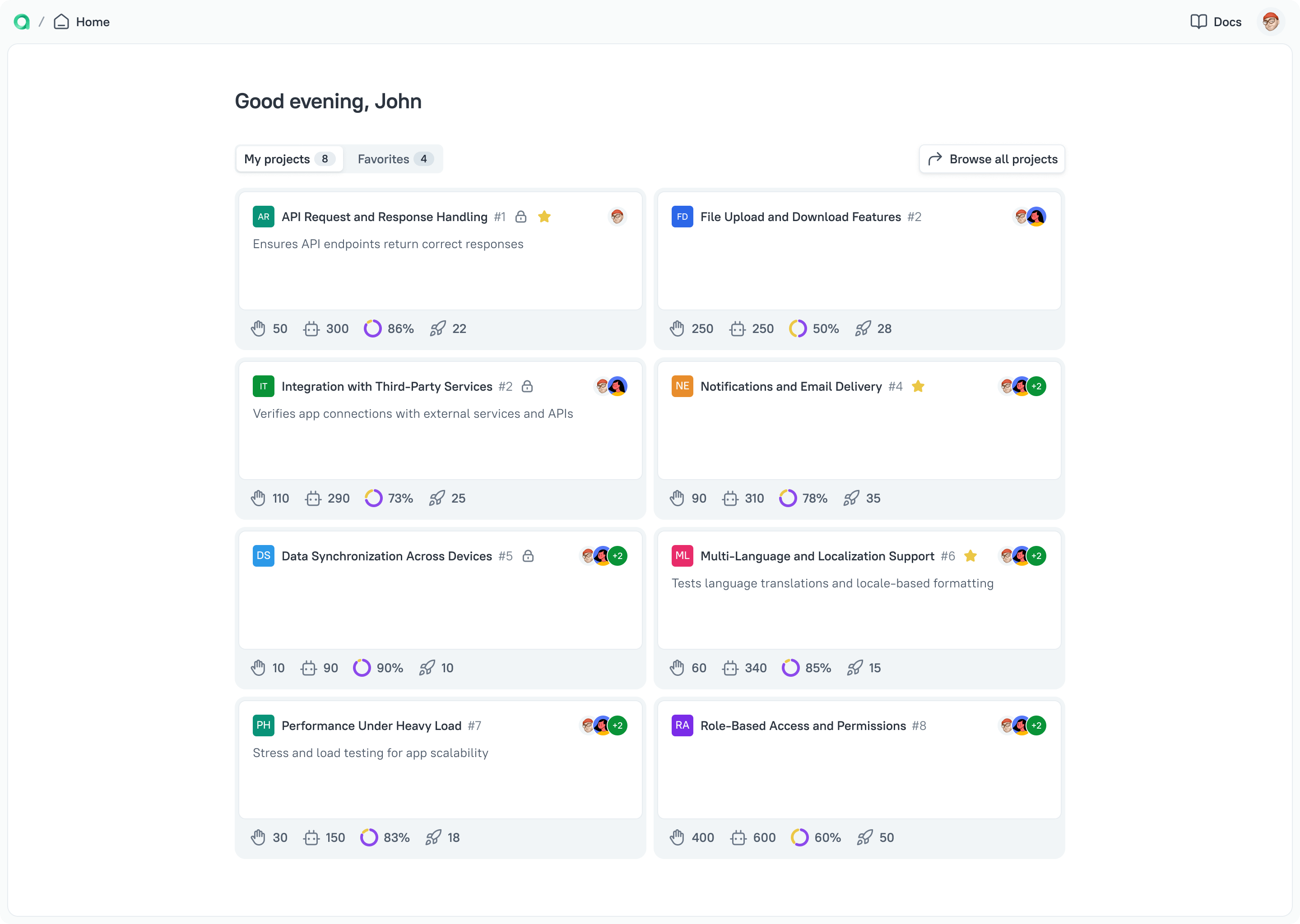 The updated Allure TestOps home page includes My Projects and Favorites tabs