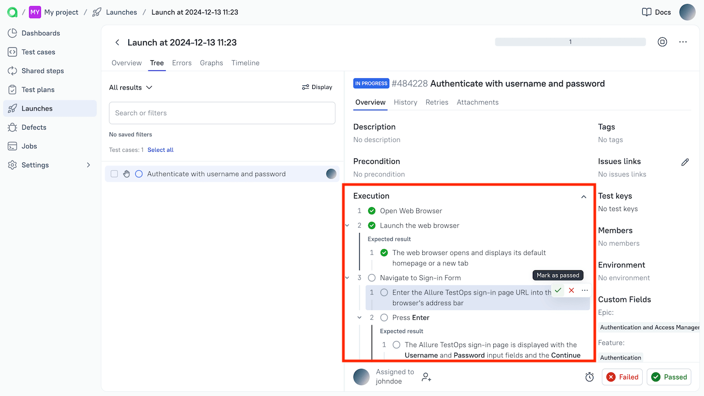 Changing a step status is possible.